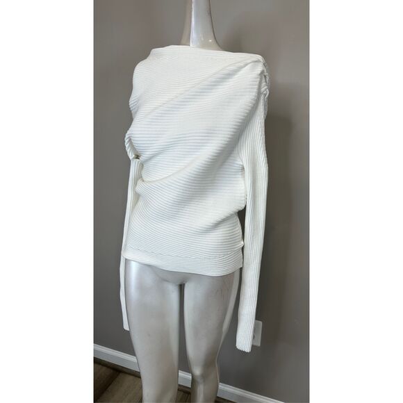 NWT A.W.A.K.E. Mode Ribbed Off The Shoulder Pullover Sweater Ivory Medium $535 - Picture 5 of 10